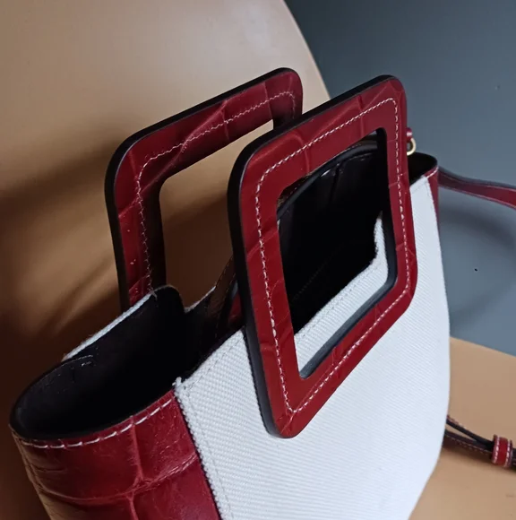 STAUD mini Shirley Bag in Canvas,burgundy Leather Crossbody Bag - Picture 9 of 16